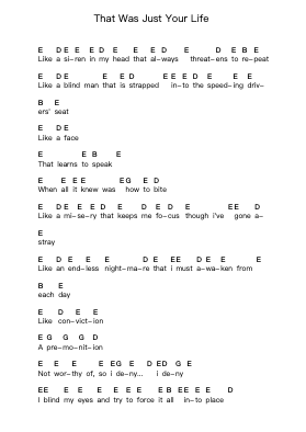 That Was Just Your Life Piano letter notes by Metallica - Arr.Gwensey Brookving
