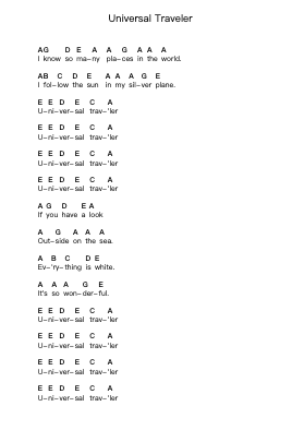 Universal Traveler Piano letter notes by Air - Arr.Dawnvia
