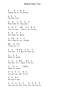 Watch Over You Piano letter notes by Alter Bridge - Arr.Consclife Gosden