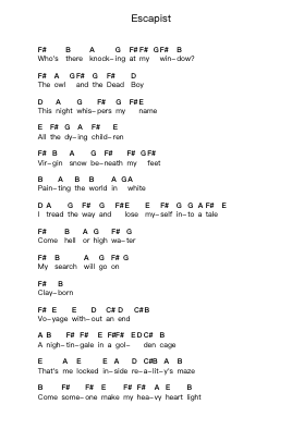 Escapist Piano letter notes by Nightwish - Arr.Prupert Cookegram