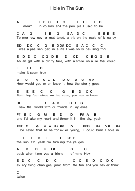 Hole In The Sun Piano letter notes by Mr. Big - Arr.Swinfred Clarkdiah
