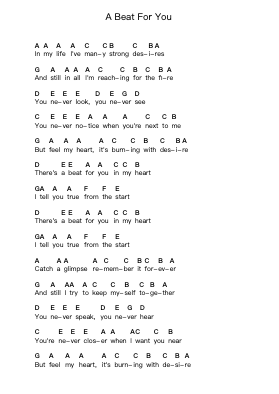 A Beat For You Piano letter notes by Pseudo Echo - Arr.Mabloor Tourszy