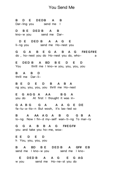 You Send Me Piano letter notes by Sam Cooke - Arr.Poshua Xansweet