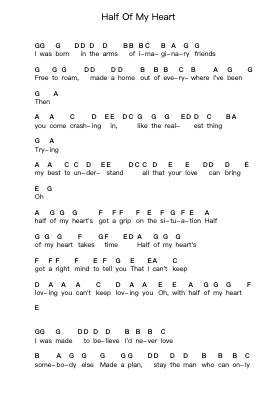 Half Of My Heart 鋼琴字母譜由 John Mayer - 編曲 Thodorelass
