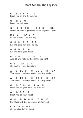 Meet Me On The Equinox Notas de piano en letras por Death Cab for Cutie - Arr.Loborn Chadrie