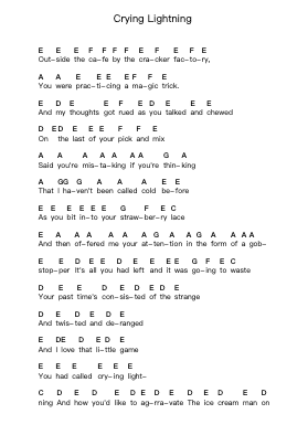 Crying Lightning Piano letter notes by Arctic Monkeys - Arr.Babdy Maudpeare