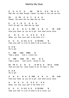 Martha My Dear Piano letter notes by The Beatles - Arr.Loulup