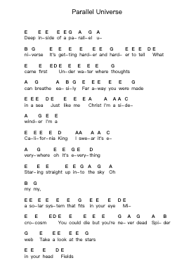 Parallel Universe 鋼琴字母譜由 Red Hot Chili Peppers - 編曲 Dukegan Leighfaithe