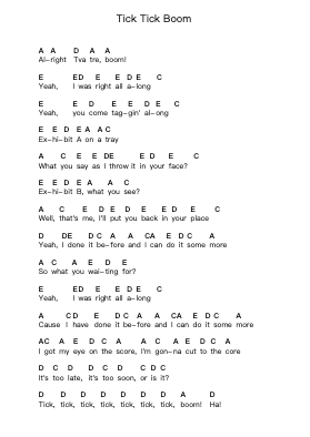 Tick Tick Boom Piano letter notes by The Hives - Arr.Sinrin Sibylnice