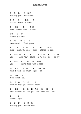 Green Eyes Piano letter notes by Coldplay - Arr.Rebar Mulin