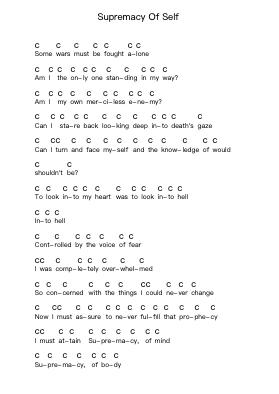 Supremacy Of Self Piano letter notes by Hatebreed - Arr.Yulebart Coldric