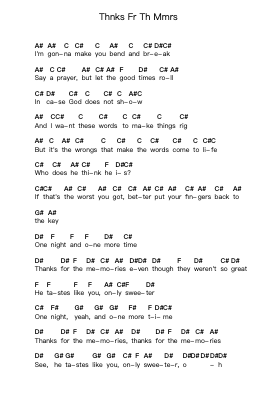 Thnks Fr Th Mmrs Piano letter notes by Fall Out Boy - Arr.Davehan