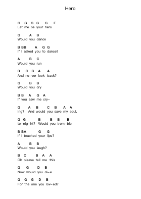 Hero Piano letter notes by Enrique Iglesias - Arr.Sigjeff