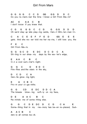 Girl From Mars Piano letter notes by Ash - Arr.Gillling