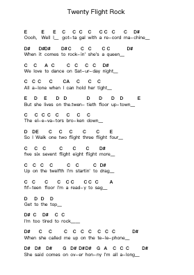 Twenty Flight Rock Notas de piano em letras de Eddie Cochran - Arr.Scottcy Bachfinn