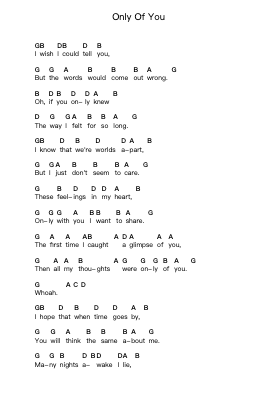 Only Of You Piano letter notes by Green Day - Arr.Blyder