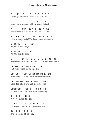 East Jesus Nowhere Catatan huruf piano oleh Green Day - Arr.Kirkmaltz