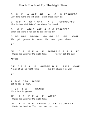 Thank The Lord For The Night Time Piano letter notes by Neil Diamond - Arr.Bunkyle Wanmia