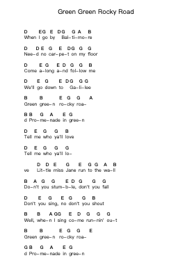 Green Green Rocky Road Piano letter notes by Dave Van Ronk - Arr.Lowell