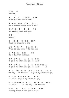 Dead And Gone โน้ตตัวอักษรเปียโนโดย The Black Keys - Arr.Spenborg