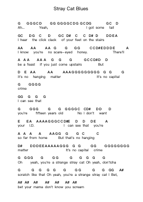 Stray Cat Blues Piano letter notes by The Rolling Stones - Arr.Parwylde Keatswood