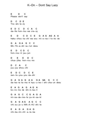 K-On - Dont Say Lazy Nota surat piano oleh Misc Cartoons - Arr.Rocius