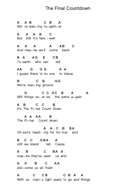 The Final Countdown Catatan huruf piano oleh Europe - Arr.Clagen