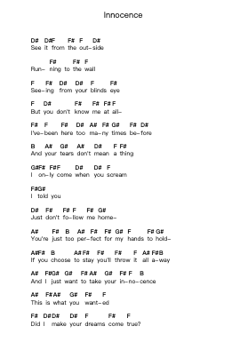 Innocence Piano letter notes by Halestorm - Arr.Rebar Mulin