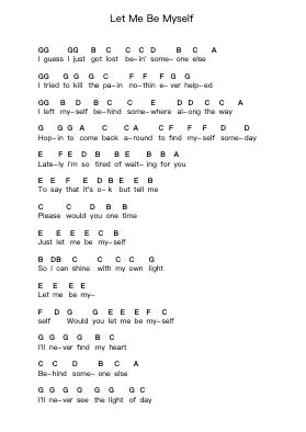 Let Me Be Myself Piano letter notes by 3 Doors Down - Arr.Westier Haylay