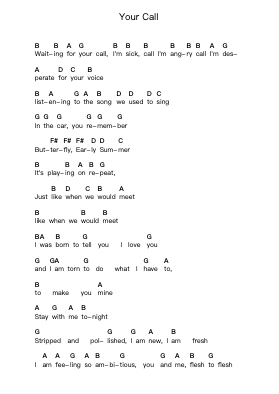 Your Call Piano letter notes by Secondhand Serenade - Arr.Cookjoe