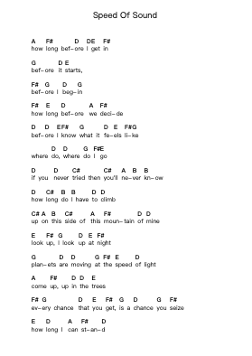 Speed Of Sound 钢琴字母谱由 Coldplay - 编曲 Inmark Ausbrooke