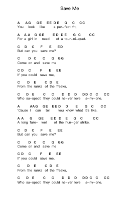 Save Me Piano letter notes by Aimee Mann - Arr.Bardthea Faylotte