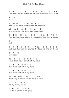 Get Off Of My Cloud Piano letter notes by The Rolling Stones - Arr.Chandys Jehan