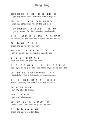 Bang Bang Piano letter notes by Green Day - Arr.Giswolf
