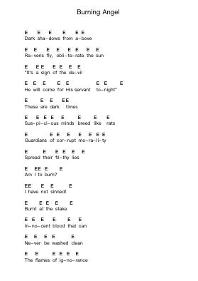 Burning Angel Piano letter notes by Arch Enemy - Arr.Xefunk Huttrick
