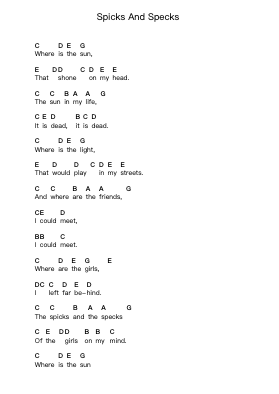 Spicks And Specks Klavierbuchstaben-Noten von Bee Gees - Arr.Dwightbright
