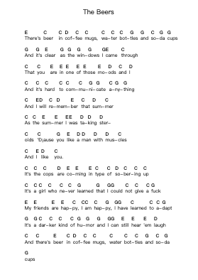 The Beers Piano letter notes by The Front Bottoms - Arr.Odefred