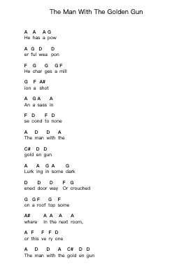 The Man With The Golden Gun Piano letter notes by LuLu - Arr.Consdia Debruth