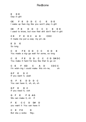 Redbone Piano letter notes by Childish Gambino - Arr.Lesdes Sadel