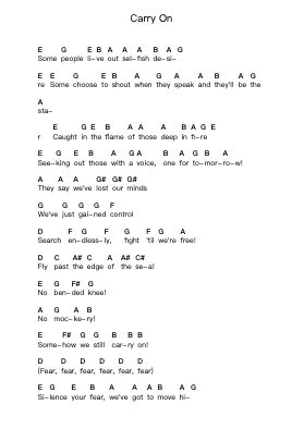 Carry On Piano letter notes by Avenged Sevenfold - Arr.Trund Milsoll