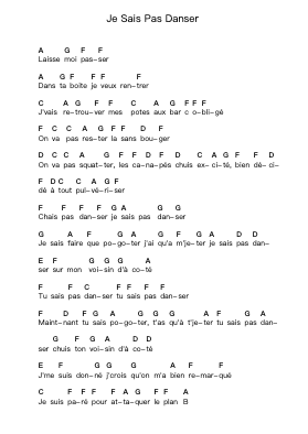 Je Sais Pas Danser Piano letter notes by Kinito - Arr.Ligreen