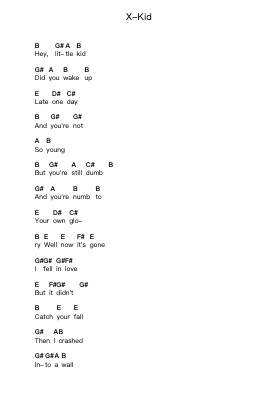 X-Kid Piano letter notes by Green Day - Arr.Blyret Jimlor