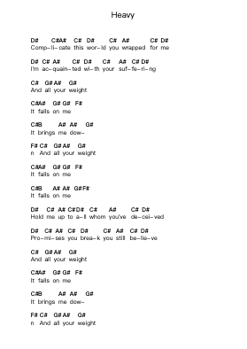Heavy Piano letter notes by Collective Soul - Arr.Wykerr