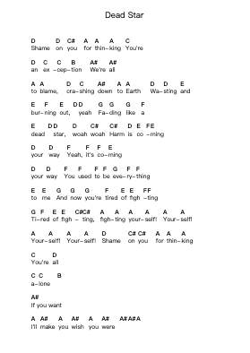 Dead Star Piano letter notes by Muse - Arr.Penstowe Beardwells