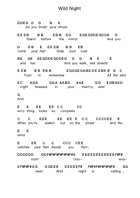 Wild Night Piano letter notes by Van Morrison - Arr.Bobpritt Kathpril