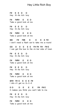 Hey Little Rich Boy Piano letter notes by Sham 69 - Arr.Corsay Parhys