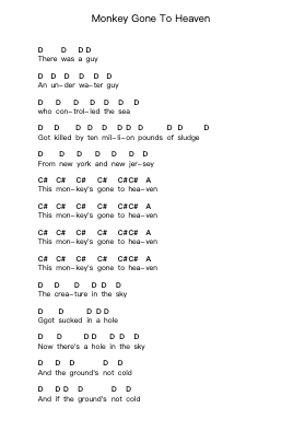 Monkey Gone To Heaven Piano letter notes by Pixies - Arr.Paydice