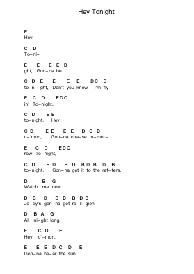 Hey Tonight Nota surat piano oleh Creedence Clearwater Revival - Arr.Croftslop