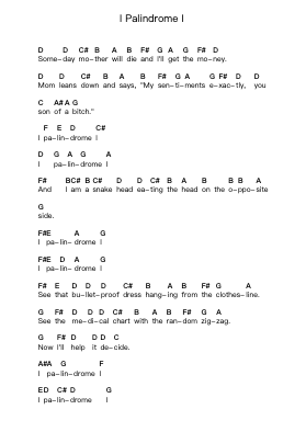 I Palindrome I Piano letter notes by They Might Be Giants - Arr.Kingsmiah Burnekyle