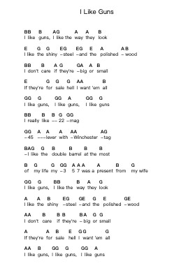 I Like Guns Piano letter notes by Steve Lee - Arr.Attmen Keycie